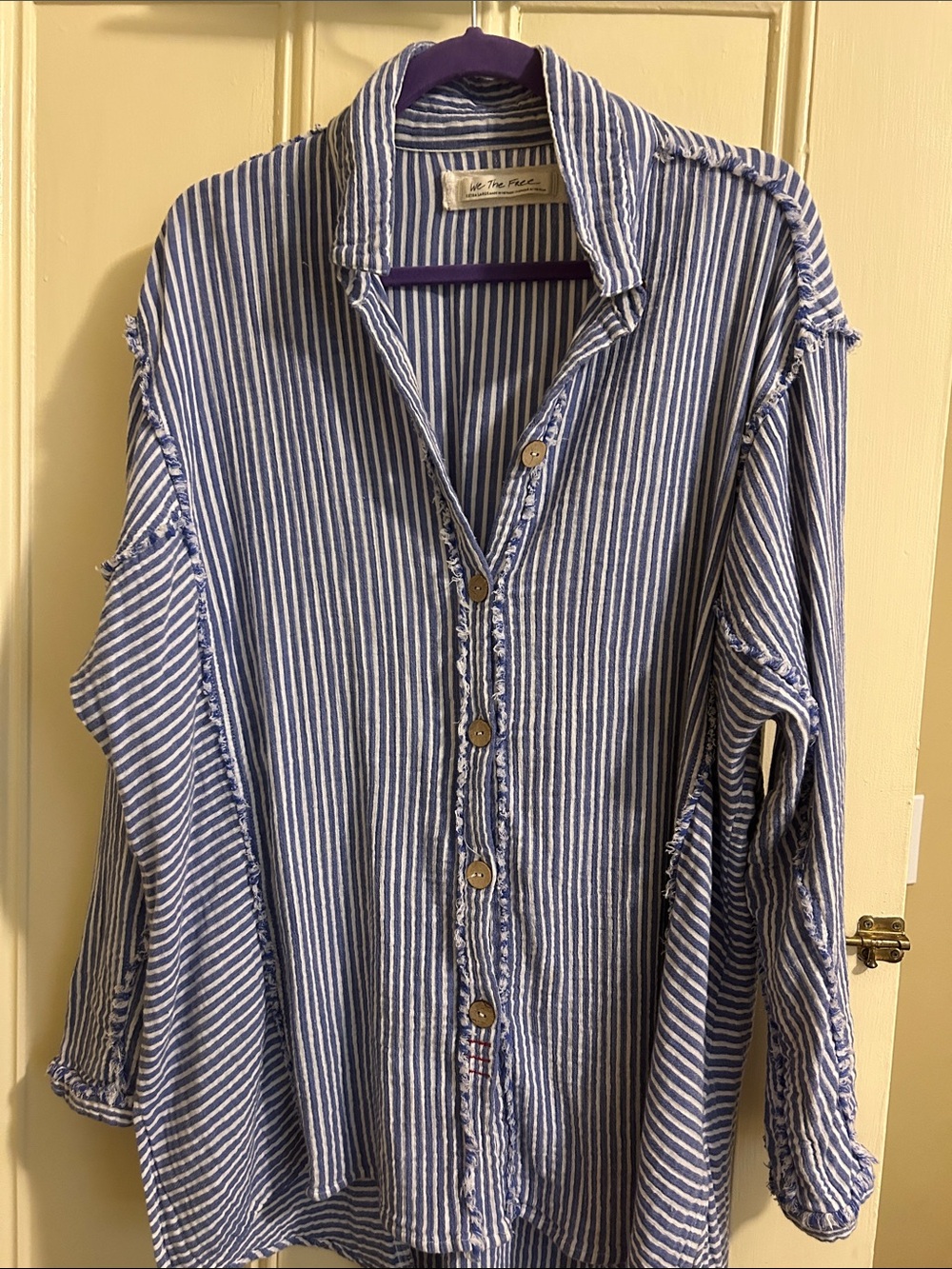 We The Free Blue and White Striped Button-Down Shirt